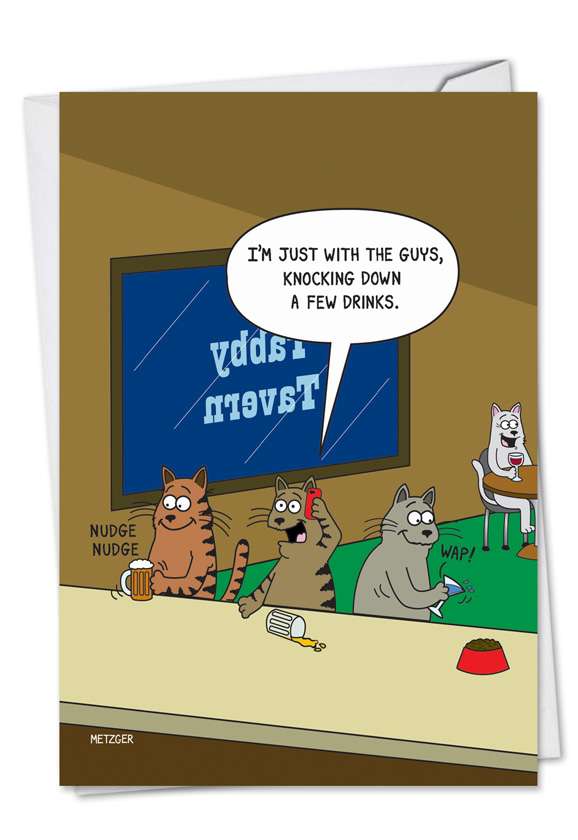 Humorous Birthday Printed Greeting Card by Scott Metzger from NobleWorksCards.com - Knocking Down Drinks