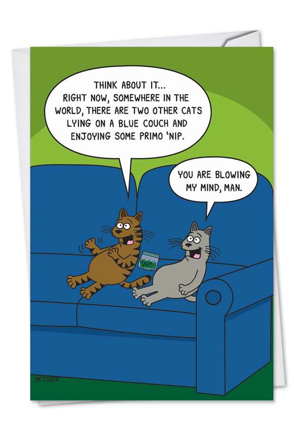 Hilarious Birthday Printed Card by Scott Metzger from NobleWorksCards.com - Catnip Cats