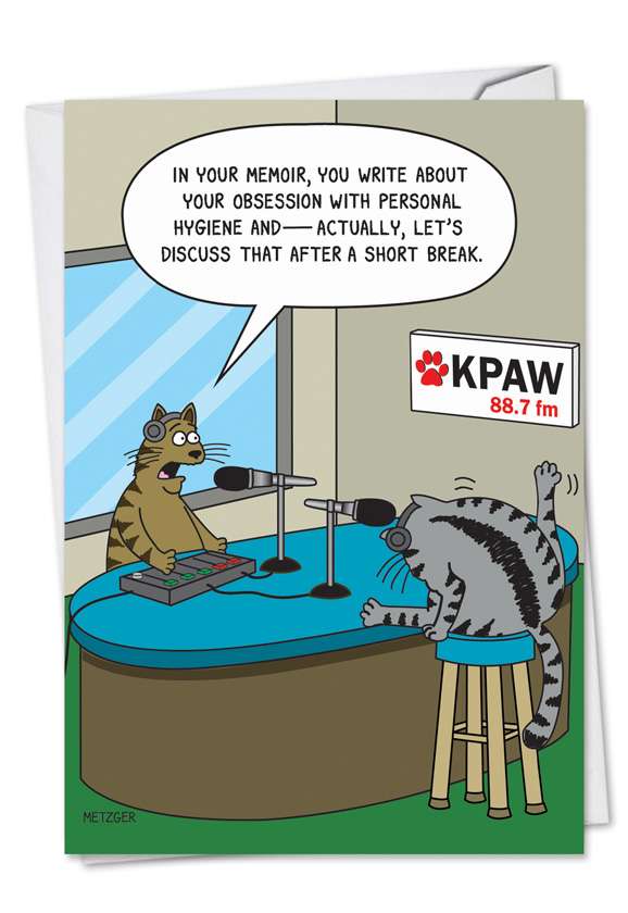 Hilarious Birthday Greeting Card by Scott Metzger from NobleWorksCards.com - Cat Radio