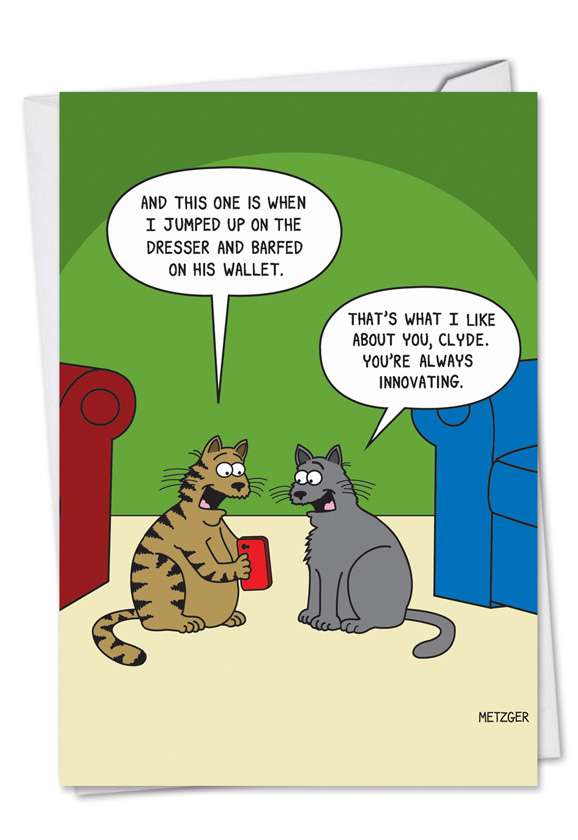 Humorous Birthday Printed Card by Scott Metzger from NobleWorksCards.com - Cat Pix