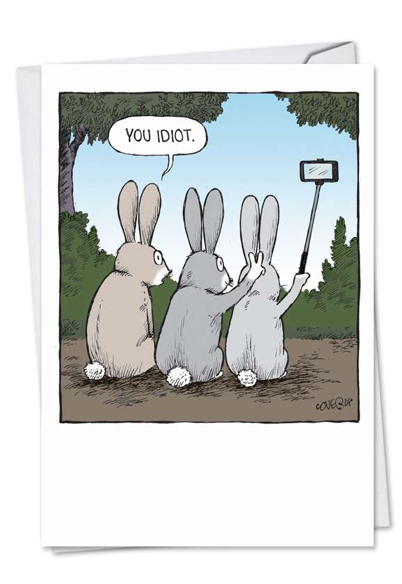 Hilarious Birthday Printed Greeting Card by Dave Coverly from NobleWorksCards.com - Bunny Selfies