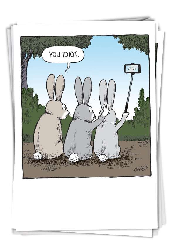 Hysterical Birthday Printed Greeting Card By Dave Coverly From NobleWorksCards.com - Bunny Selfies