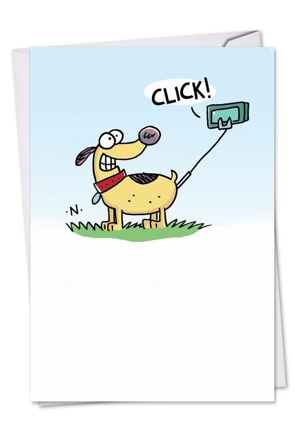 Funny Birthday Printed Card by Scott Nickel from NobleWorksCards.com - Tail Selfie Stick