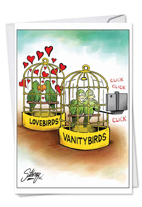 Hilarious Birthday Paper Greeting Card by Tony Lopes from NobleWorksCards.com - Vanity Birds