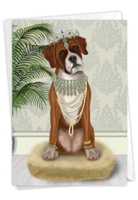 Creative Birthday Paper Greeting Card By Fab Funky From NobleWorksCards.com - Crowned Creatures - Boxer