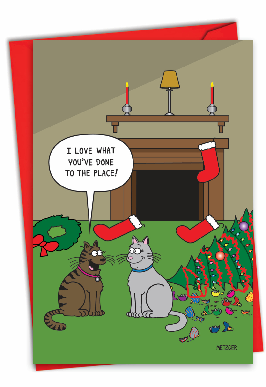 Funny Cat Christmas Card – Nobleworks C2912XSG – Includes Envelope, Made In USA