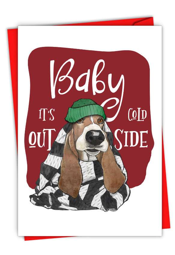 Stylish Merry Christmas Card By Christine Anderson From NobleWorksCards.com - Holiday Dog Antics - Cold Outside