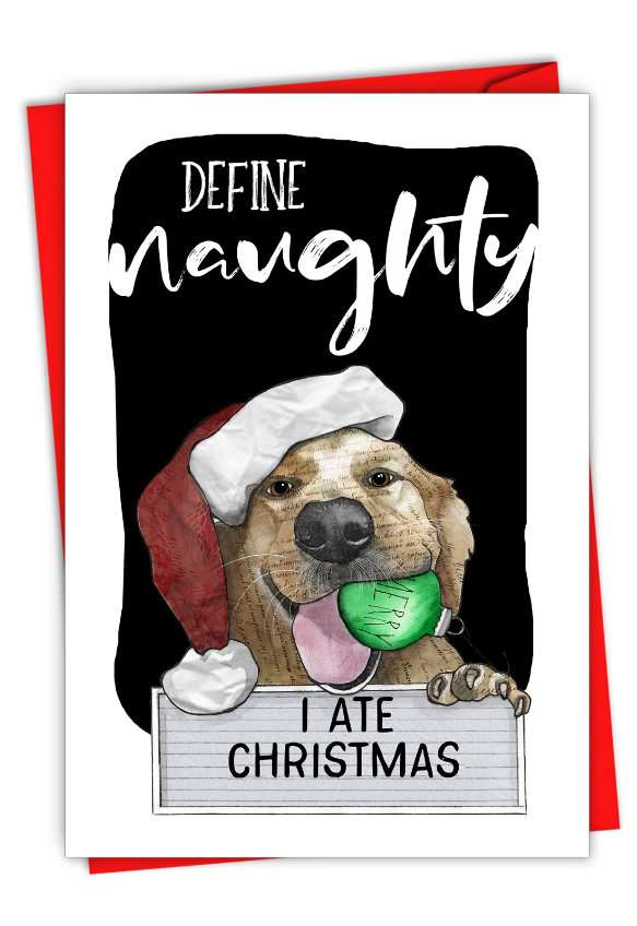Beautiful Merry Christmas Paper Card By Christine Anderson From NobleWorksCards.com - Holiday Dog Antics - Define Naughty
