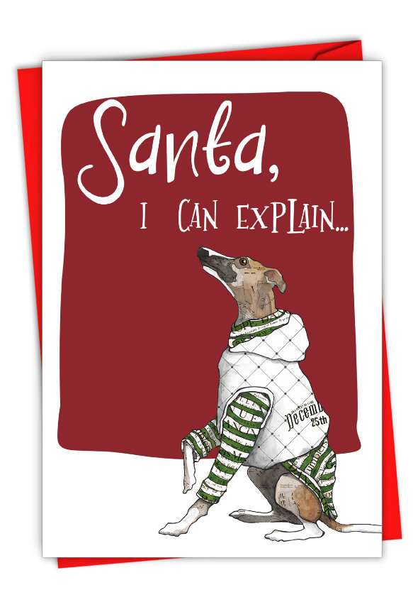 Artful Merry Christmas Card By Christine Anderson From NobleWorksCards.com - Holiday Dog Antics - I Can Explain