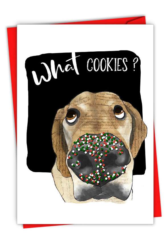 Artistic Merry Christmas Paper Card By Christine Anderson From NobleWorksCards.com - Holiday Dog Antics - What Cookies