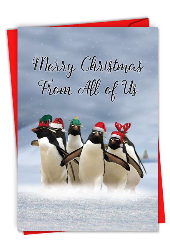 Penguins and Greetings From Us: Christmas Card