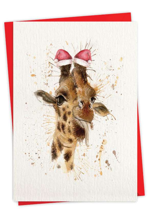 Artistic Merry Christmas Greeting Card By Katherine Williams From NobleWorksCards.com - Wildlife Expressions - Giraffe