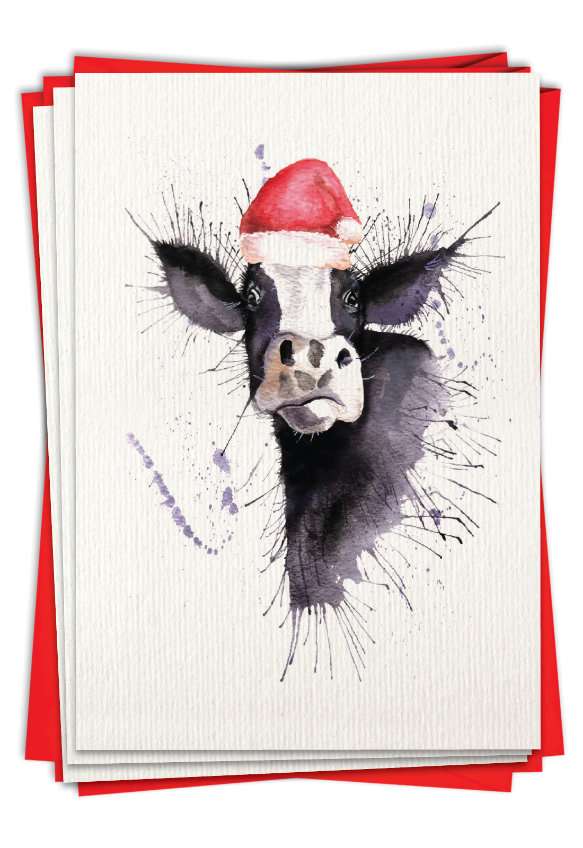Artistic Merry Christmas Card By Katherine Williams From NobleWorksCards.com - Wildlife Expressions - Cow