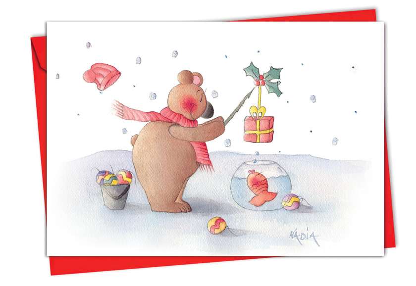 Stylish Christmas Printed Greeting Card by Happy Garden Design from NobleWorksCards.com - Snow Buddies
