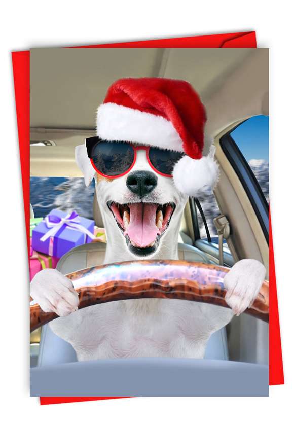 Santa Dog Driver: Humorous Merry Christmas Card