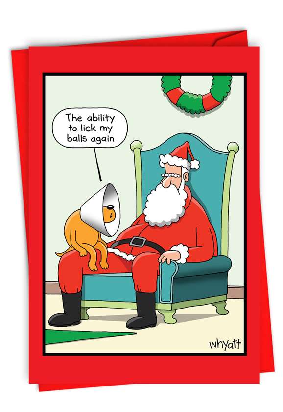 Humorous Merry Christmas Paper Card By Tim Whyatt From NobleWorksCards.com - Cone Dog