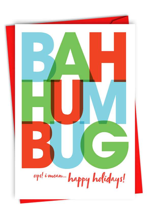 Funny Merry Christmas Paper Greeting Card By Offensive+Delightful From NobleWorksCards.com - Bah Humbug