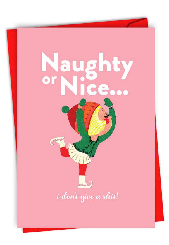 Humorous Merry Christmas Paper Greeting Card By Offensive+Delightful From NobleWorksCards.com - Naughty or Nice