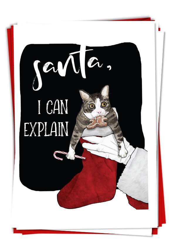 Hilarious Merry Christmas Printed Greeting Card By Christine Anderson From NobleWorksCards.com - Cat Explanation