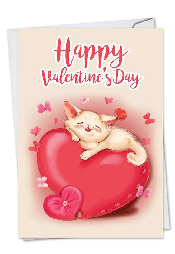 Stylish Valentine's Day Paper Card from NobleWorksCards.com - Cat and Heart