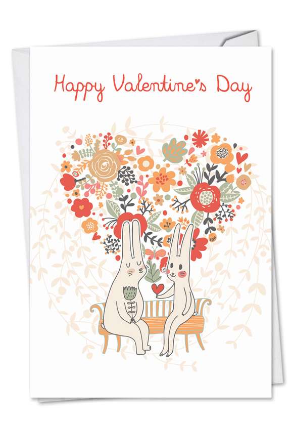 Stylish Valentine's Day Paper Card from NobleWorksCards.com - Bunny Love