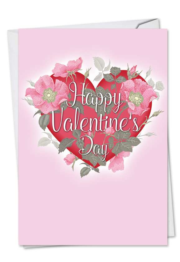 Stylish Valentine's Day Paper Card from NobleWorksCards.com - Floral Heart