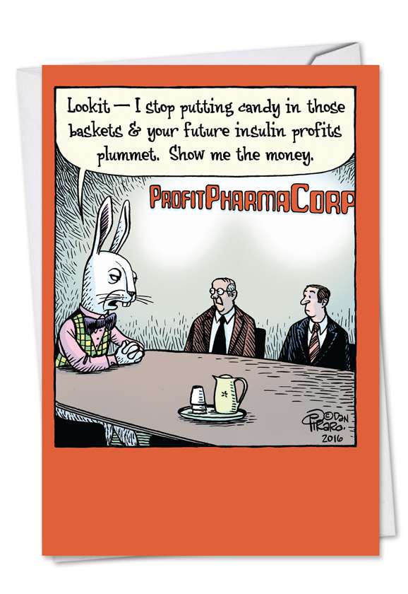 Funny Easter Paper Greeting Card by Dan Piraro from NobleWorksCards.com - Blackmail Bunny