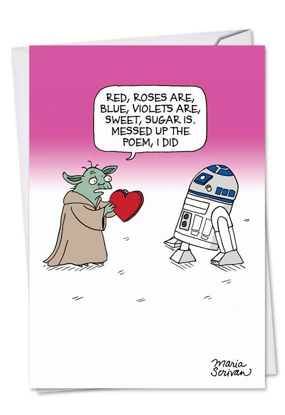 Humorous Valentine's Day Printed Greeting Card by Maria Scrivan from NobleWorksCards.com - Roses Are Blue