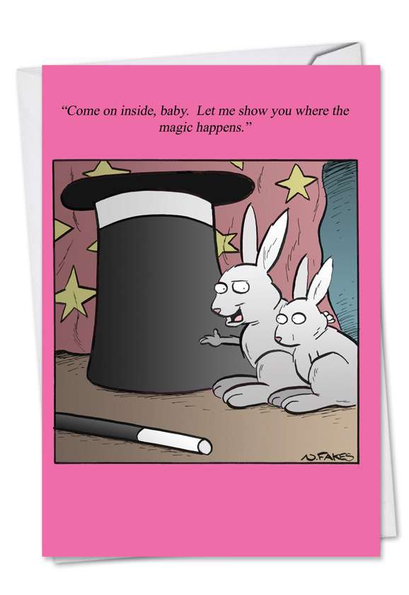 Humorous Valentine's Day Paper Greeting Card by Nate Fakes from NobleWorksCards.com - Magic Hat