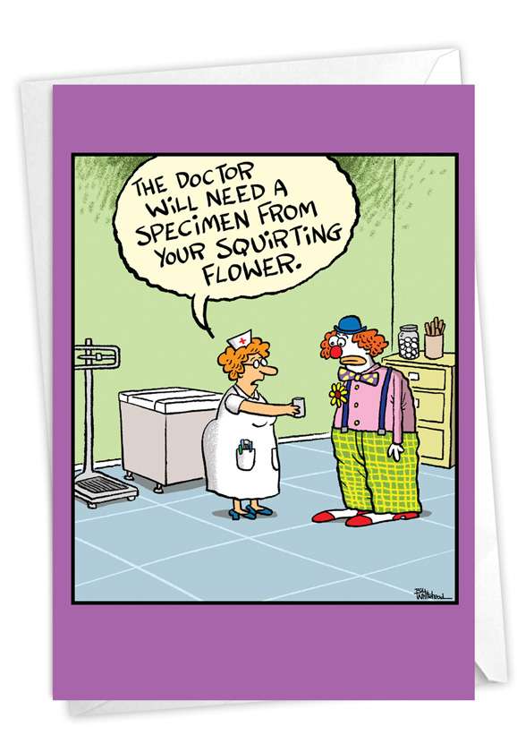 Humorous Get Well Paper Greeting Card By Bill Whitehead From NobleWorksCards.com - Clown Specimen