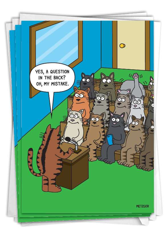 Hysterical Birthday Printed Card By Scott Metzger From NobleWorksCards.com - Cat Question