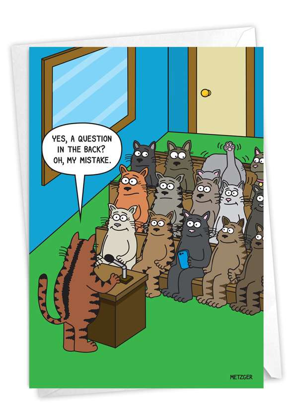 Hilarious Birthday Printed Greeting Card By Scott Metzger From NobleWorksCards.com - Cat Question