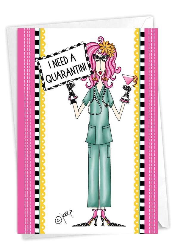 Funny Birthday Paper Card By Joey Heiberg From NobleWorksCards.com - Healthcare Worker Quarantini