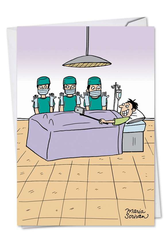 Surgery Selfie Cartoons Get Well Paper Card Maria Scrivan