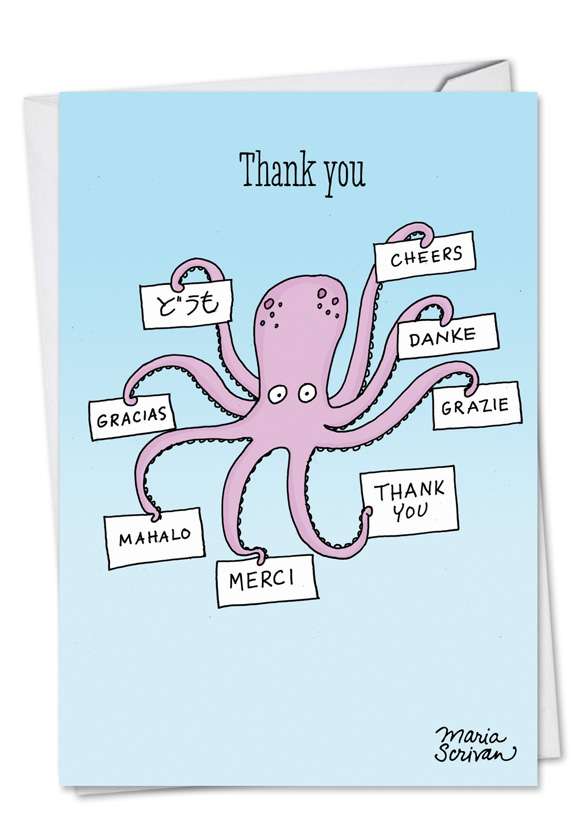 Octopus Humorous Thank You Printed Greeting Card