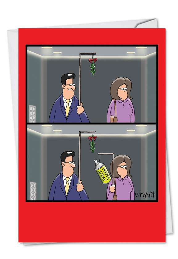 Hysterical Christmas Printed Greeting Card by Tim Whyatt from NobleWorksCards.com - Mistletoe Rejection