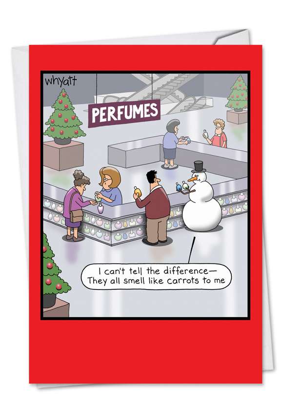 Funny Christmas Paper Card by Tim Whyatt from NobleWorksCards.com - Carrot Perfume