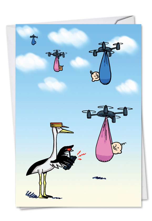 Humorous Baby Printed Greeting Card by Daniel Collins from NobleWorksCards.com - Baby Drones