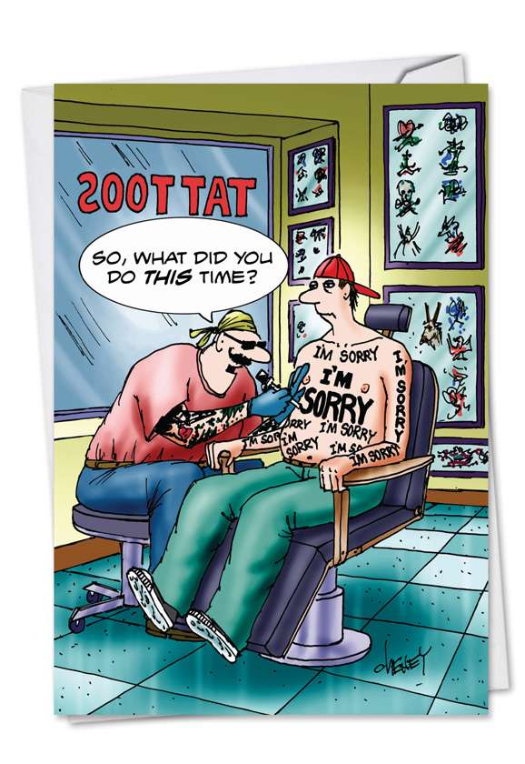 Funny Sorry Paper Card by Tom Cheney from NobleWorksCards.com - Sorry Tattoos