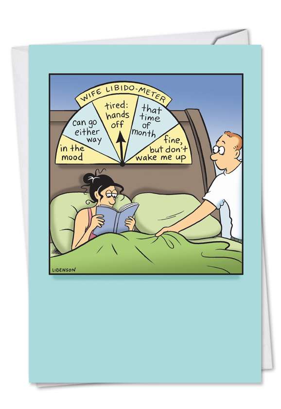 Funny Anniversary Printed Greeting Card by Terri Libenson from NobleWorksCards.com - Wife Libido-Meter