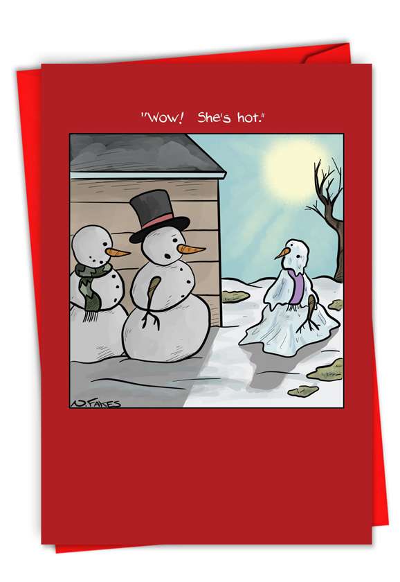 Funny Happy Holidays Paper Greeting Card By Nate Fakes From NobleWorksCards.com - Hot Snowman