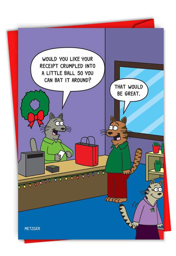 Humorous Merry Christmas Paper Greeting Card By Scott Metzger From NobleWorksCards.com - Crumpled Receipt
