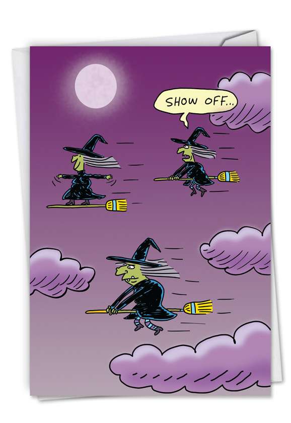 Surfing Witch: Funny Halloween Paper Greeting Card