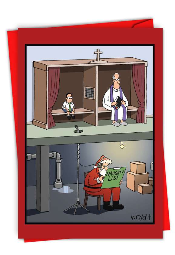 Funny Merry Christmas Paper Card By Tim Whyatt From NobleWorksCards.com - Santa Confessional