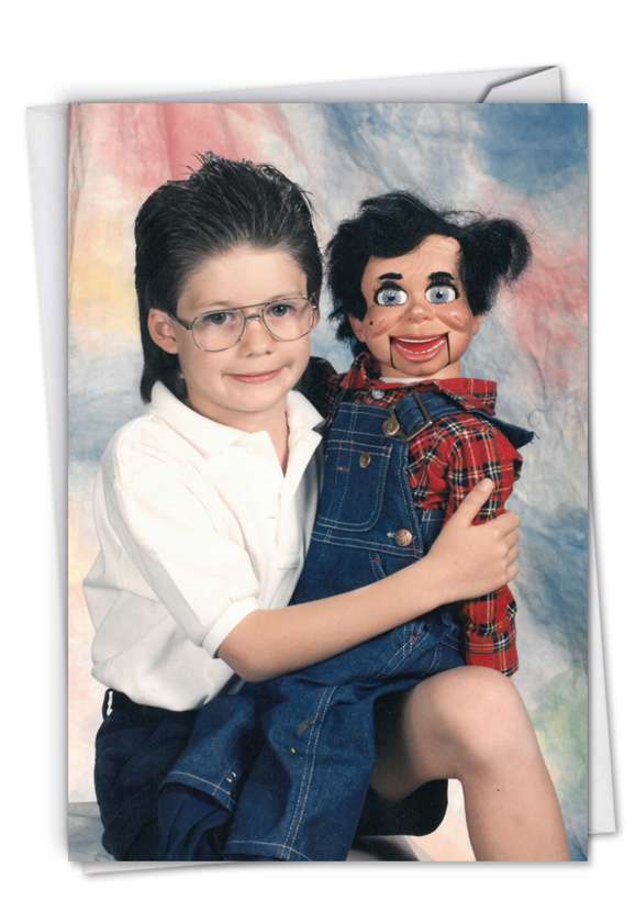 Funny Birthday Paper Card By Awkward Family Photos From NobleWorksCards.com - Puppet Boy