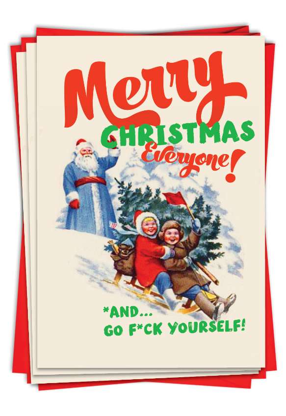 Hysterical Merry Christmas Printed Greeting Card By Olga Krigman From NobleWorksCards.com - Greetings to Everyone