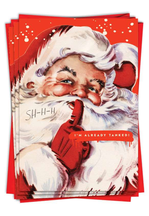 Hilarious Merry Christmas Greeting Card By Olga Krigman From NobleWorksCards.com - Tanked Santa