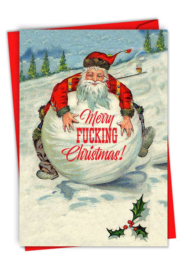 Hilarious Merry Christmas Greeting Card By Offensive+Delightful From NobleWorksCards.com - Santa Snowball