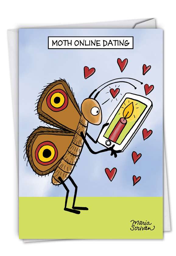 Funny Valentine's Day Paper Greeting Card By Maria Scrivan From NobleWorksCards.com - Moth Dating