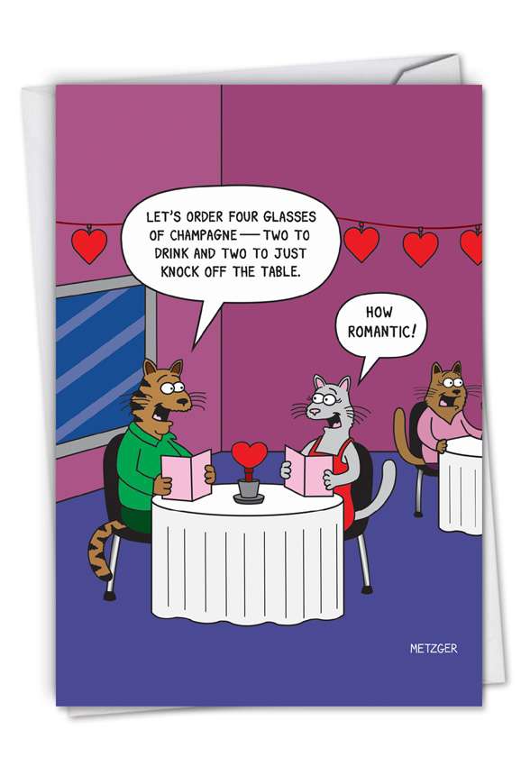 Funny Valentine's Day Paper Card By Scott Metzger From NobleWorksCards.com - Four Champagne Glasses